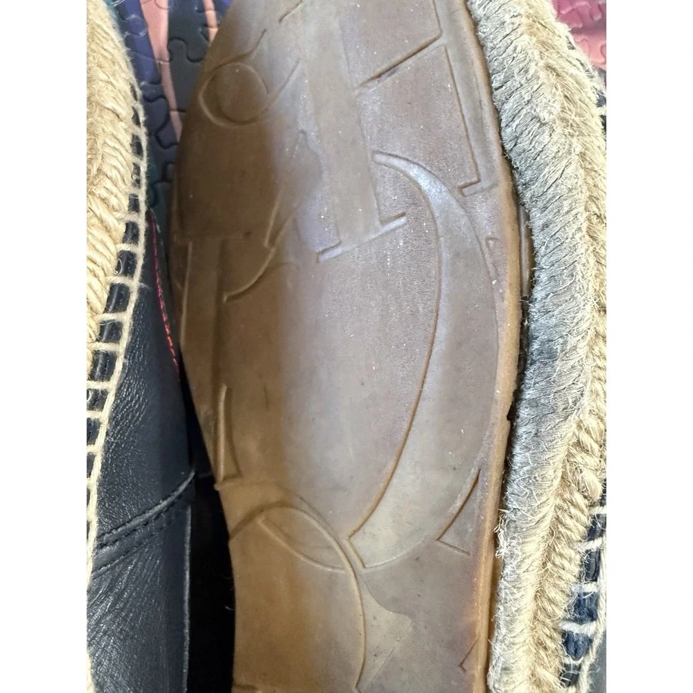 Carolina Herrera CH Initial Embossed Navy Glove Leather Espadrilles Flats Sz. 38